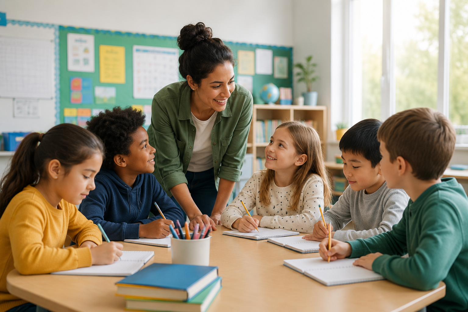 Teacher with students in a classroom